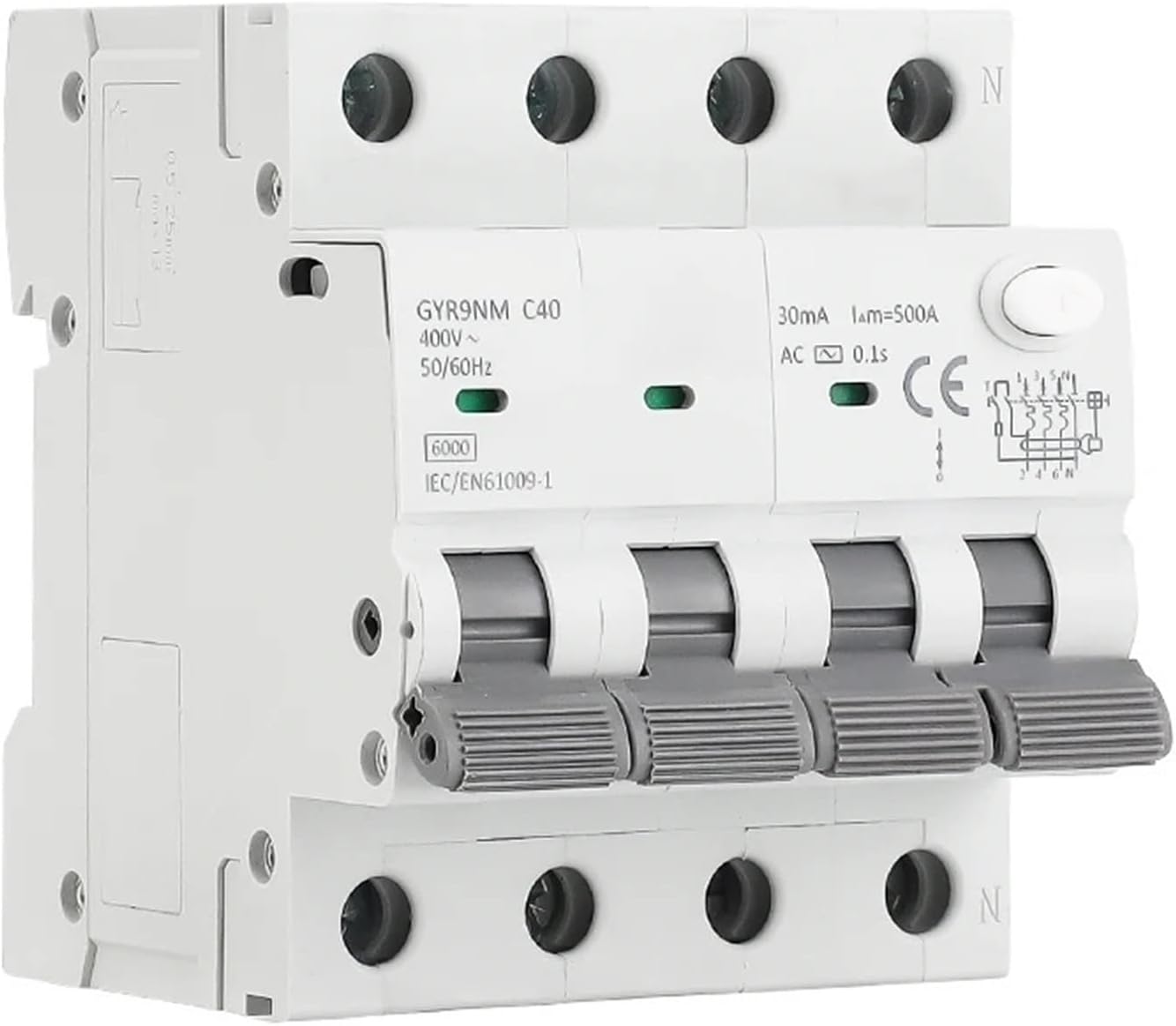 GYR9NM AC Type 2P 4P Magnetic Circuit Breaker with Over Current and Leakage Protection Din Rail 10A 16A 25A 32A 40A 1Pcs(Color:2P 32A,Size:300mA)