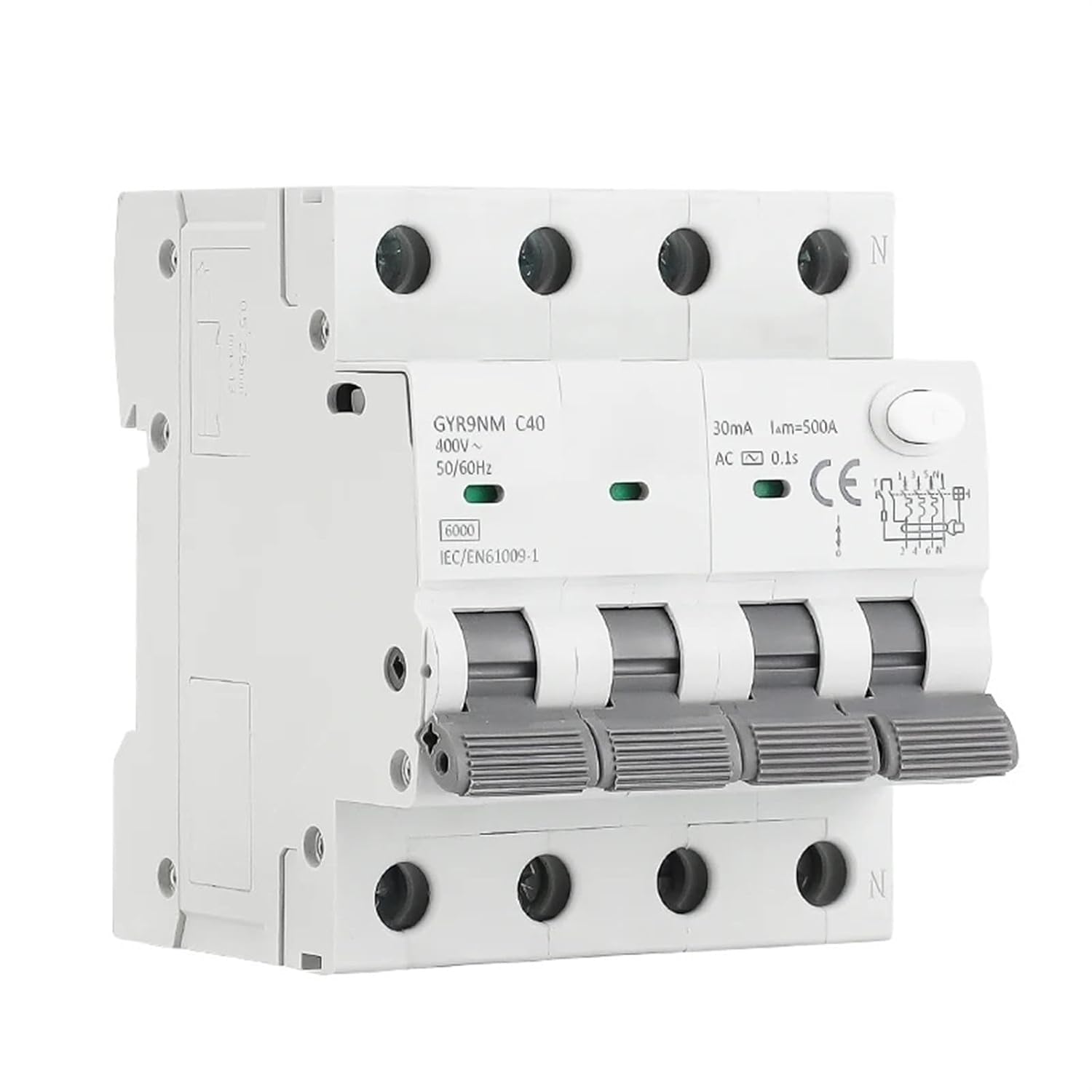 GYR9NM AC Type RCBO 2P 4P Magnetic Circuit Breaker with Over Current and Leakage Protection Din Rail 10A 16A 25A 32A 40A 1Pcs(30mA,4P 32A)