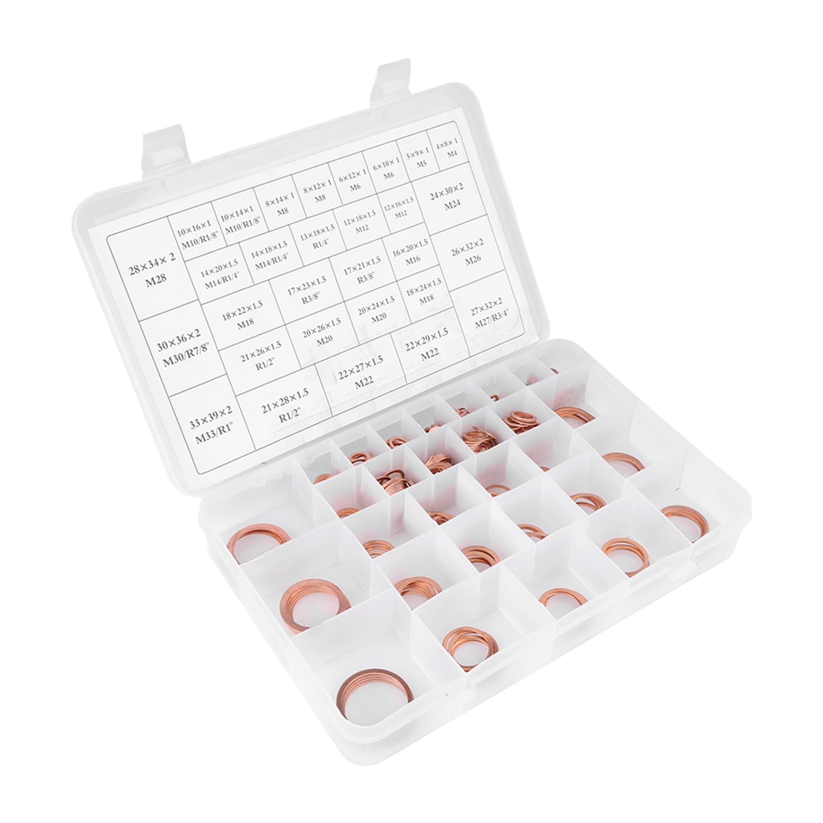 KIMISS Kit de Lavadora de Cobre 570pcs 30 Tamaños Arandelas de Cobre Kit de Juego Plano con Caja de Plástico Arandelas de de Sumidero, Agua, y Accesorios Hidráulicos Reescritos