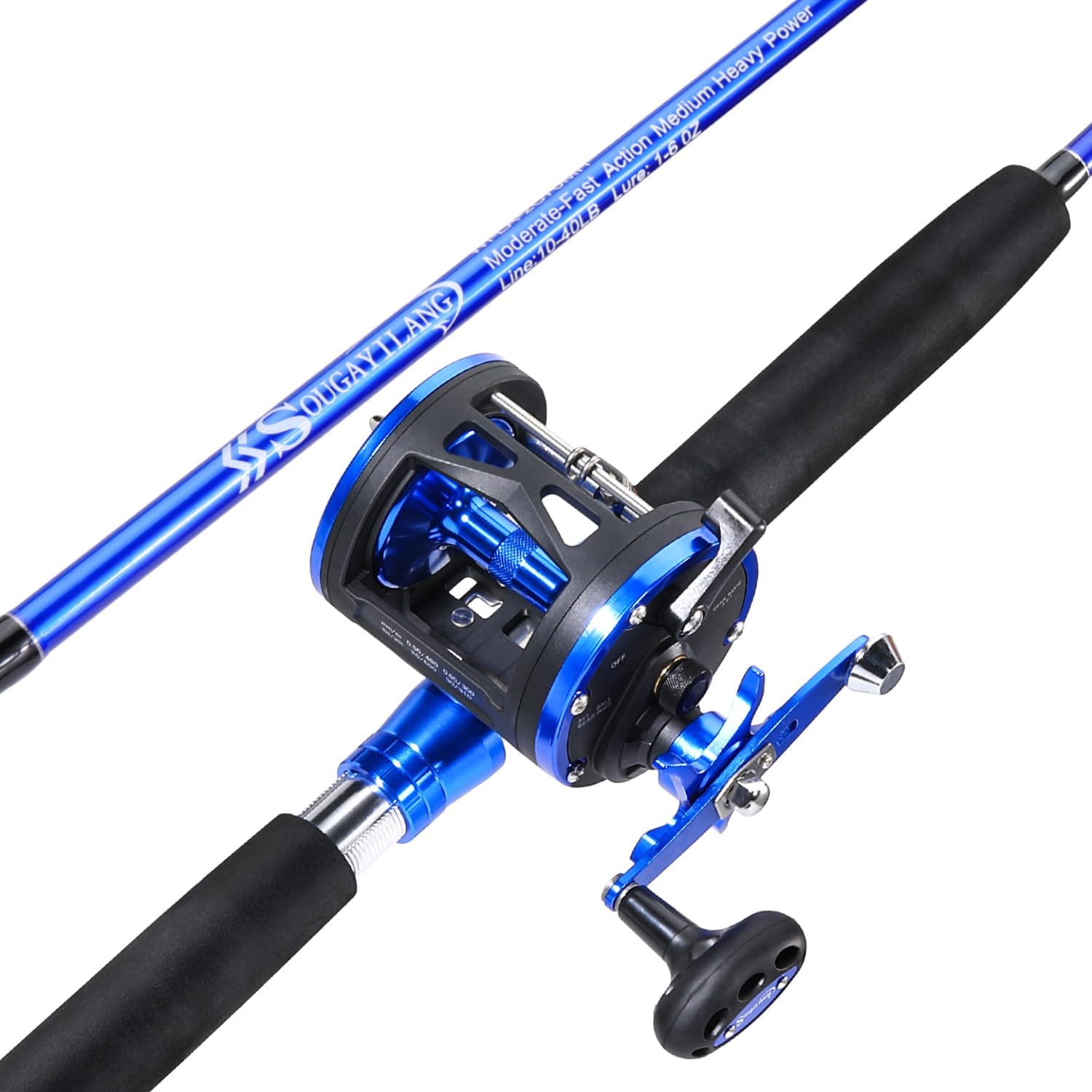 Sougayilang Fishing Rod Combo, 2-Piece Trolling Fishing Reel Combo with 3.8:1 Gear Ratio & 3+1 Bearings, Aluminum Reel Seat for Saltwater/Big Game Fish