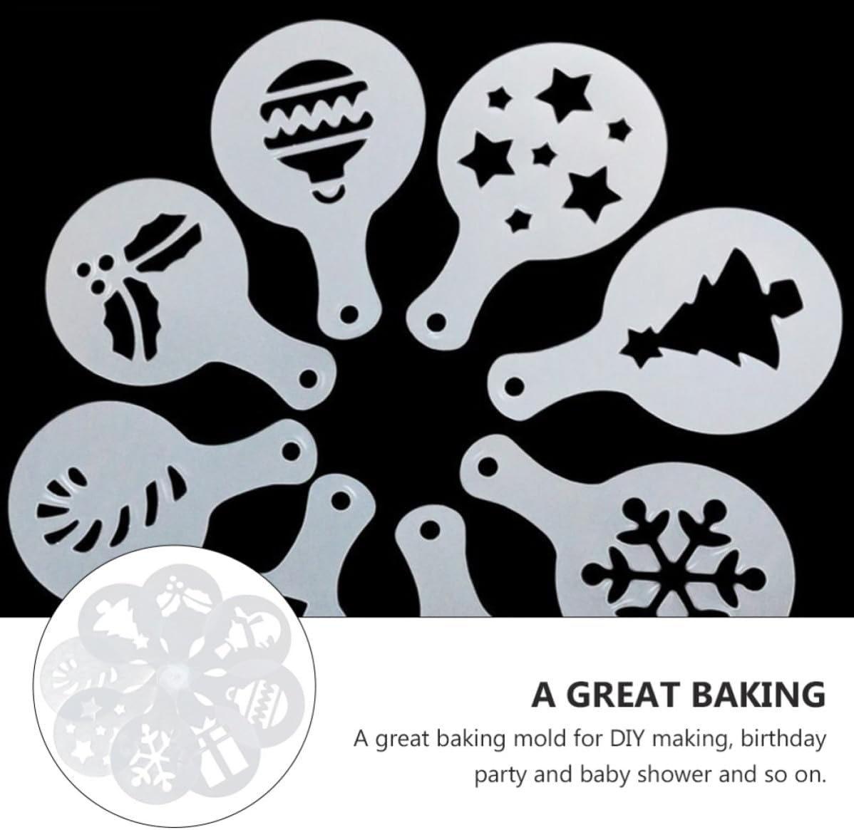8 Pcs Christmas Themed Plastic Stencils Set for Baking