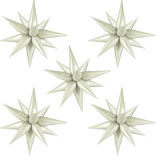 Moukiween 60 globos de estrella color crema, globos de papel de aluminio de estrella de explosión de 12 puntos para cumpleaños, baby shower,