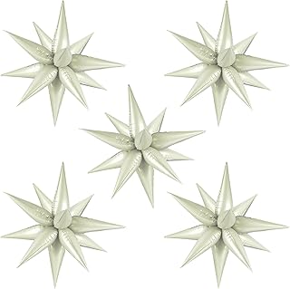 60 PCS Cream Star Balloons, 12 Point Spike Explosion Star Foil Balloons for Birthday, Baby Shower, Bridal Shower, Wedding, Festivals Decorations (Cream)