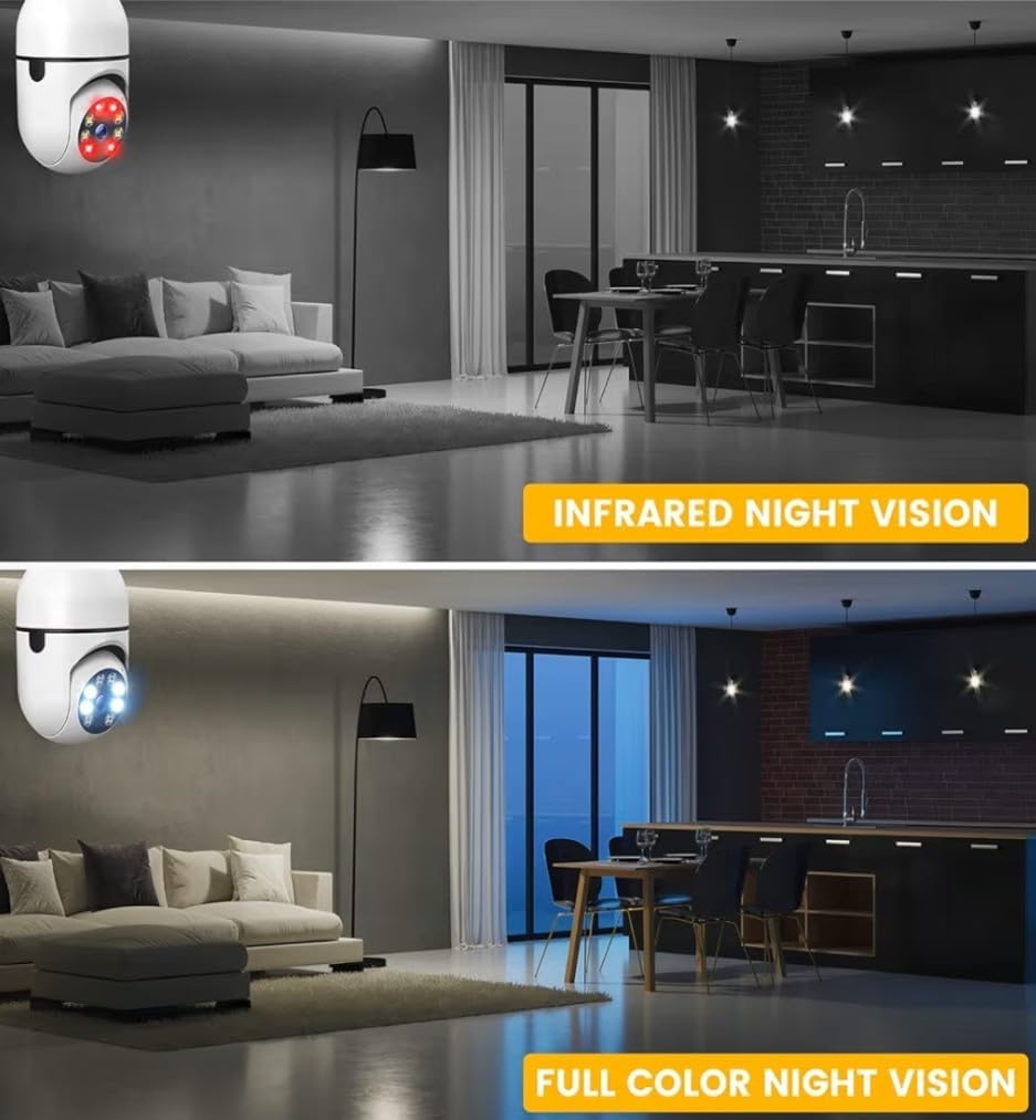 Smart Security Light Bulb Camera, WiFi, 355° Pan & 95° Tilt, E27 Socket, HD Night Vision, Two-Way Audio, App Control (4)