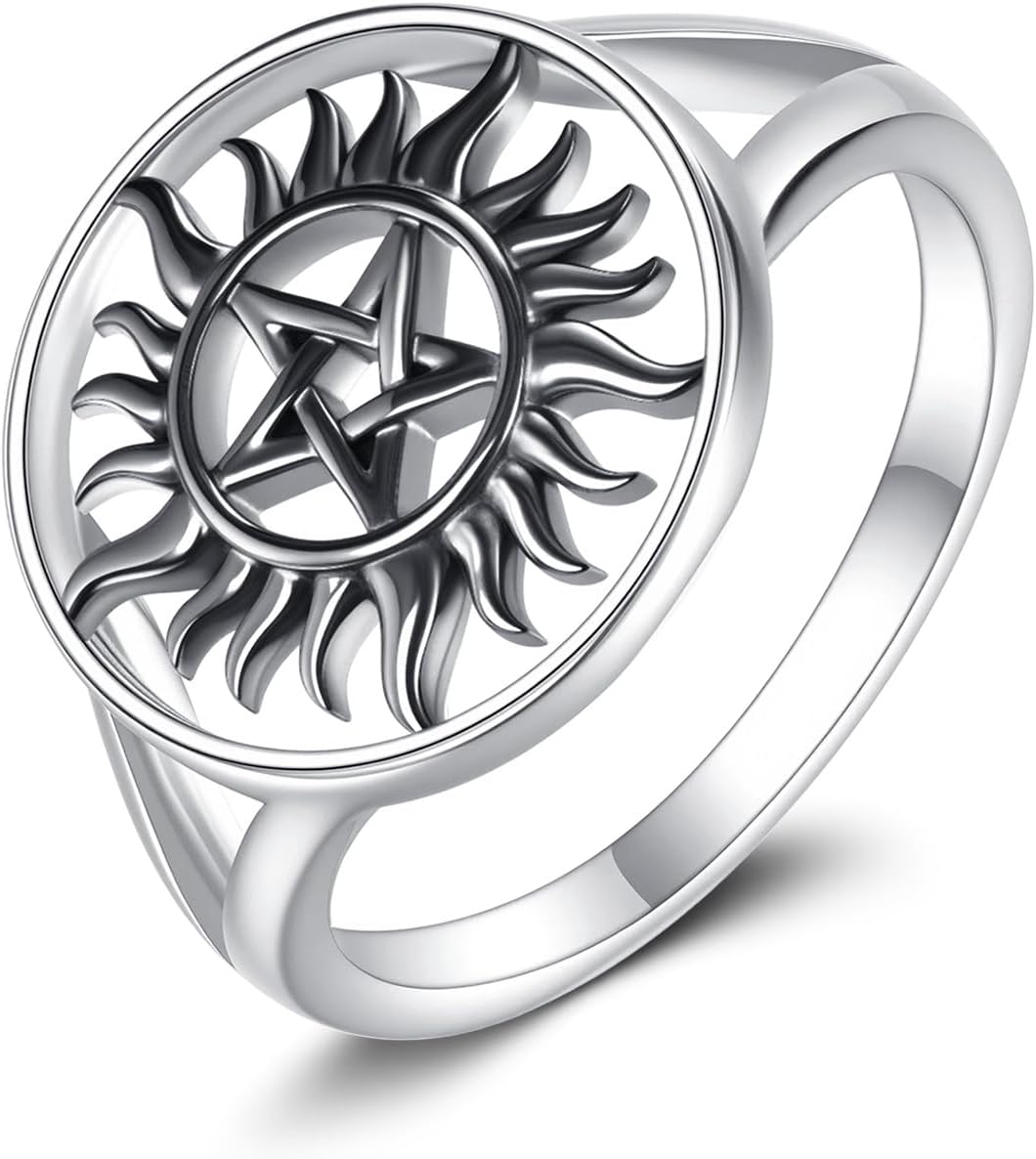 URONE Supernatural Rings for Women Men 925 Sterling Silver Anti Possession Pentagram Rings Amulet Jewelry Gifts