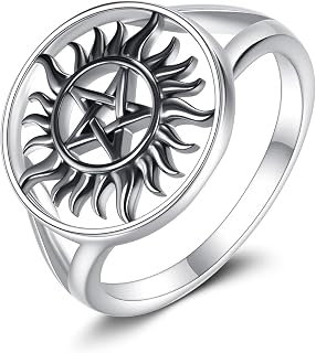 Supernatural Rings for Women Men 925 Sterling Silver Anti Possession Pentagram Rings Amulet Jewelry Gifts