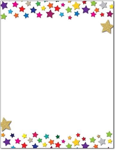 Fun Border Stationery - Hojas para membrete (22 x 28 cm, 60 unidades), diseño de bordes, Stars