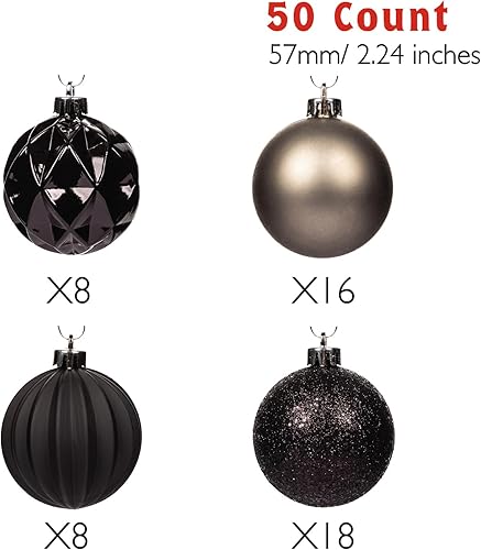 Miniatura 3 de Every Day is Christmas - Juego de adornos de bolas para árbol de Navidad de 50 unidades de 57mm2.24 pulgadas (negro y gris).