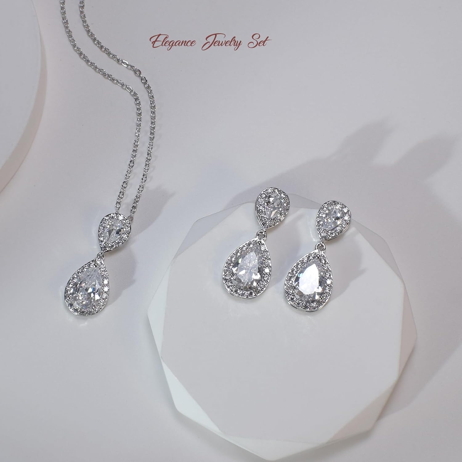 UDYLGOON Elegant Bridal Jewelry Set for Bride Bridesmaid Wedding Prom Teardrop Necklace Earrings Bracelet Set - Image 5