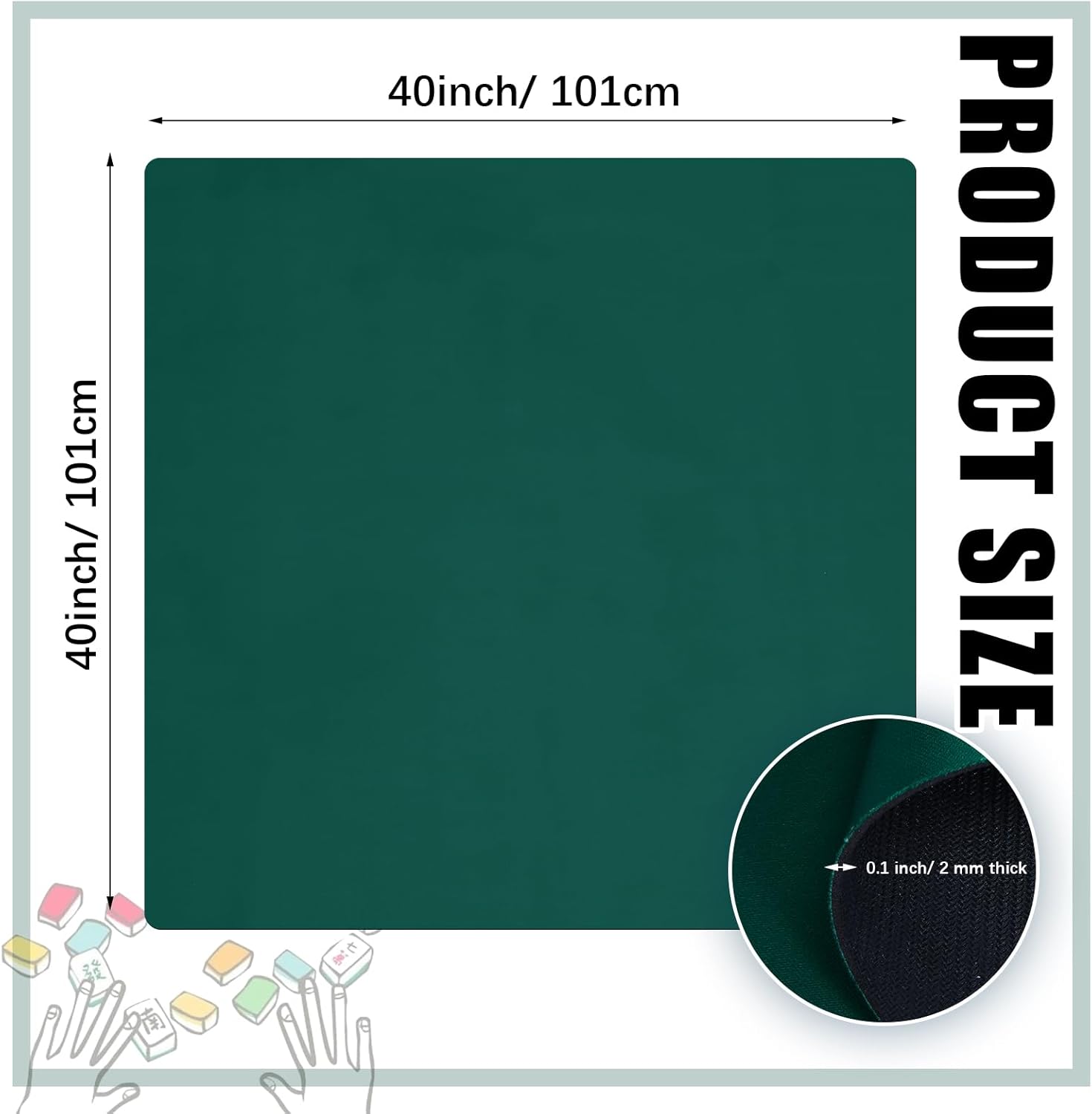 Buryeah 40 x 40 Inch Square Mahjong Mat for Table Domino Rubber Anti Slip Playmat Large Mahjong Table Mat Board Game Mah-Jong Pad Cover for Playing Paigow Poker Game Indoor Outdoor(Green) image 3 of 6 B0CD1FQW1V