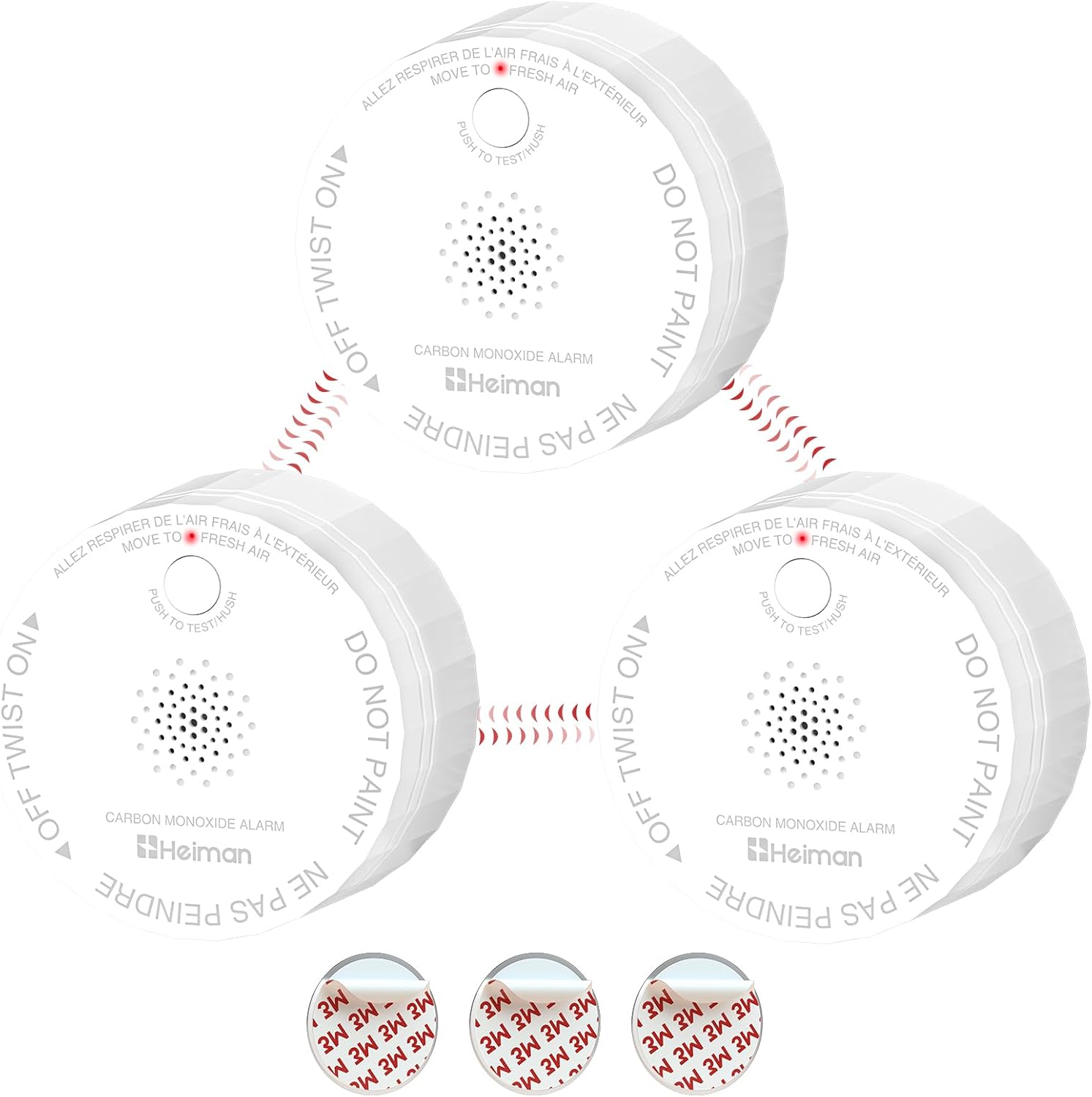 HEIMAN Wireless Interconnected CO Detector 3-Pack: UL 2034 Certified, 10-Year Figaro Sensor, Battery Powered for Home RV