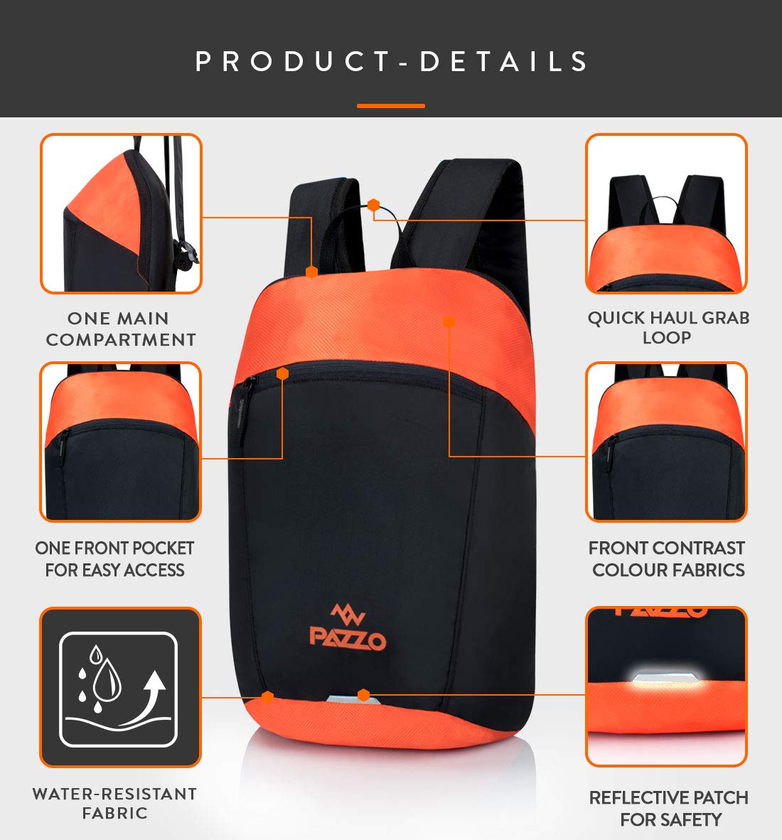 PAZZO Bolsa pequeña para uso diario - 1 compartimento mini mochila para senderismo camping mochila
