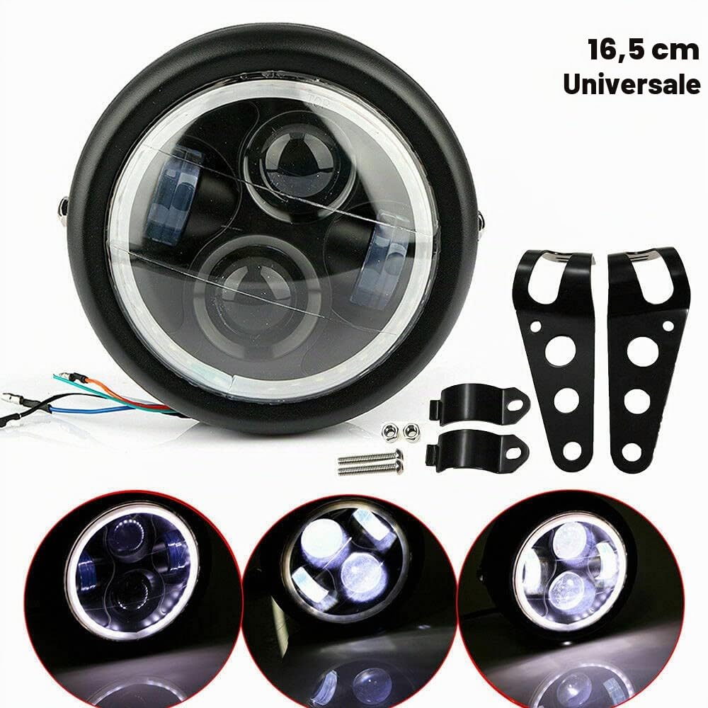 Baceyong Faro anteriore per moto, Faretti moto, Faro anteriore a LED Shell nero Lampada con lente bianca
