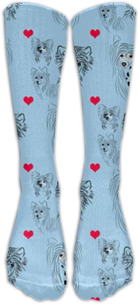 Blue Chinese Crested Fabric Unisex Outdoor Travel Exercise Sports Long Tube Socks Sport Over-The-Calf Long Team Socks