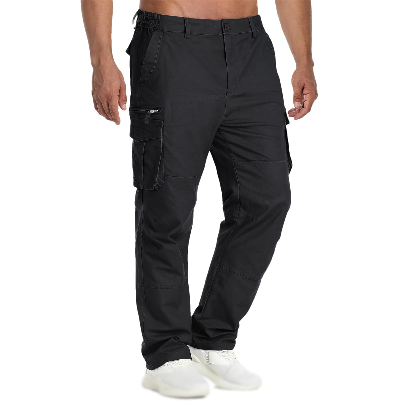 Mens Multi-Pockets Pants Hiking Work Pants Casual Zip Off Cargo Pants Black 2XL
