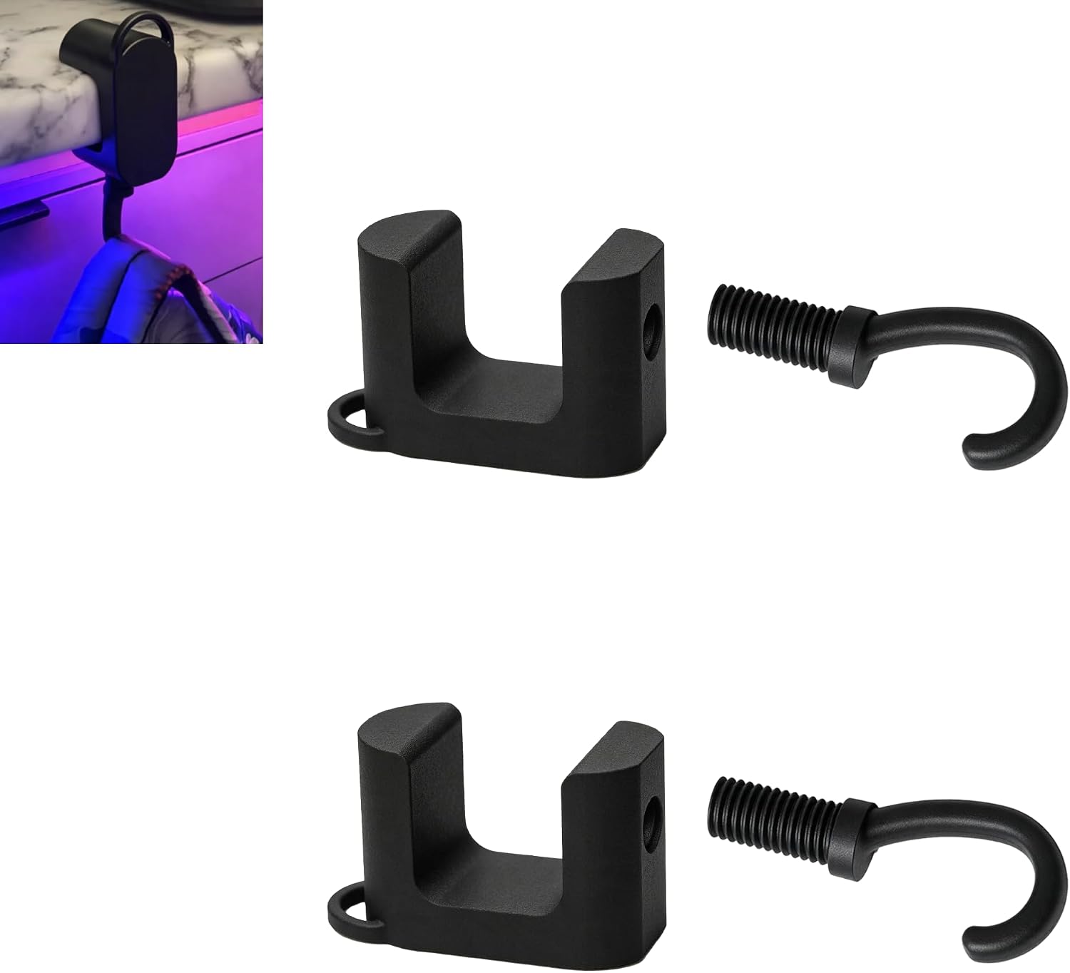 Portable Bag Hook Clamp Hanger for Travel and Table Use Black 2 Pack