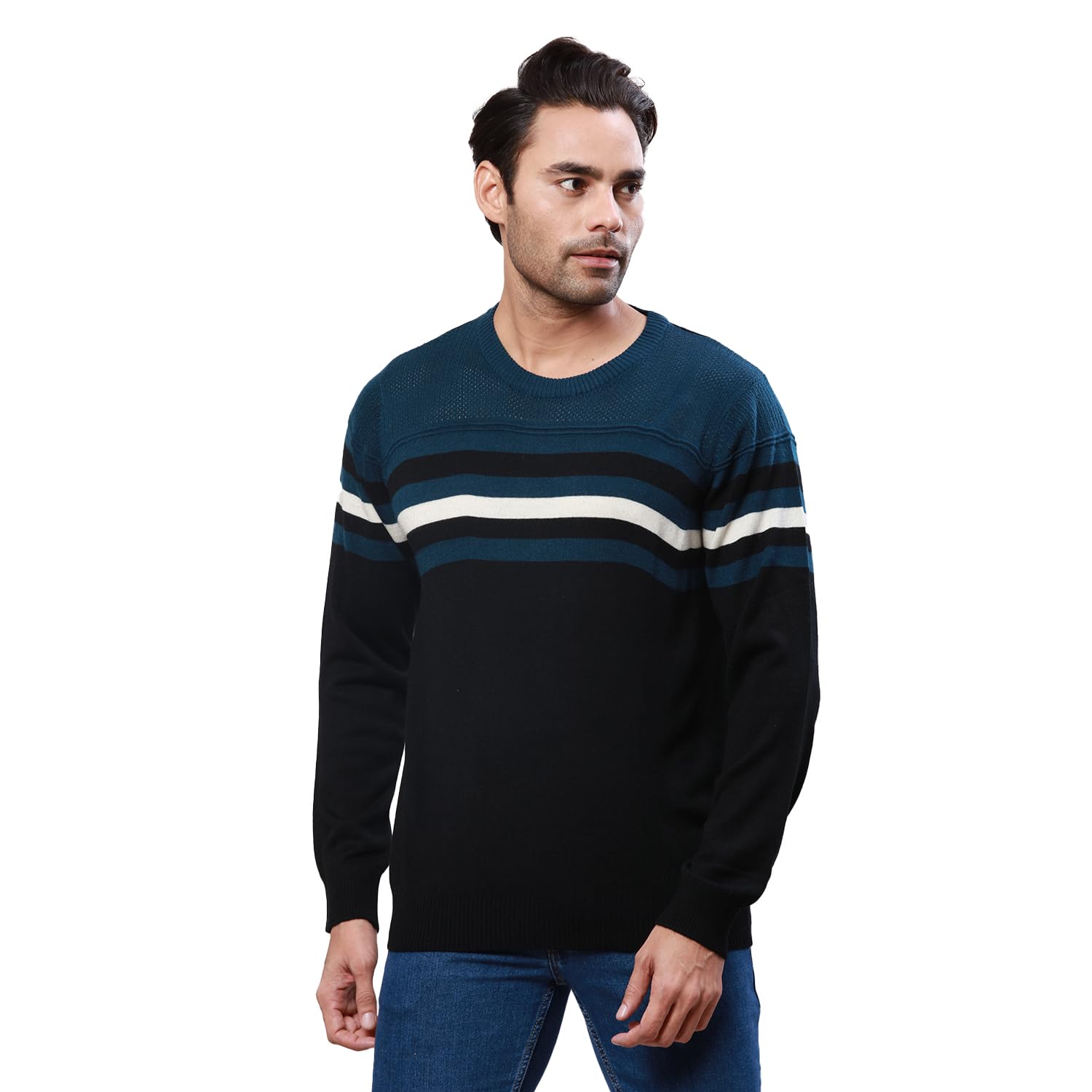 raymond Men's Regular Fit Acrylic Wool Blend Full Sleeve Round Neck Structure Pattern Black Casual Sweater-picture-35