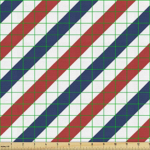 Image of Ambesonne Harbour Stripe Fabric by The Yard, Vintage Barber Pole Helix of Colored Stripes Medieval Contrast Design, Decorative Fabric for Upholstery and Home Accents, 5 Yards, Blue Red