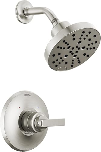 Delta Faucet Tetra 14 Series - Juego de grifo de ducha de níquel cepillado con cabezal de ducha H2Okinetic, kit de molduras de ducha, grifo de ducha