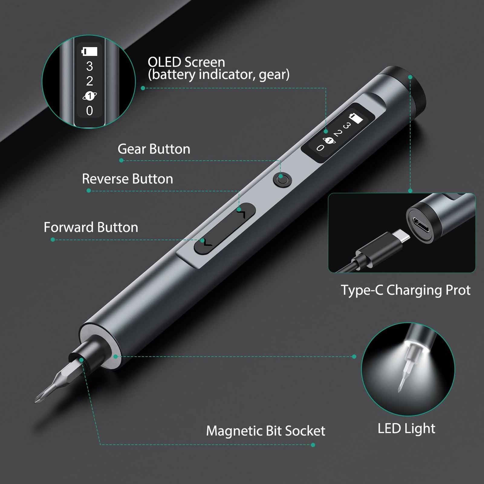 Juego de Destornilladores Eléctricos, Herramienta de Precisión Inalámbrica 62 en 1 con 60 Bits y Luz LED para Reparación de Relojes de Teléfono Portátil, USB C Recargable con