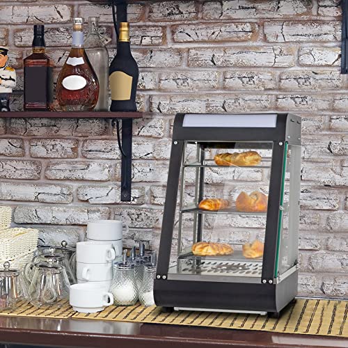 Rovsun 15" Pizza Warmer Food Warmer Commercial, 3-Tier Electric Food Warmer Display Countertop W/Led Lighting Adjustable Removable Shelves Glass Door, Pastry Display Case For Buffet Restaurant 1000W #TOP6