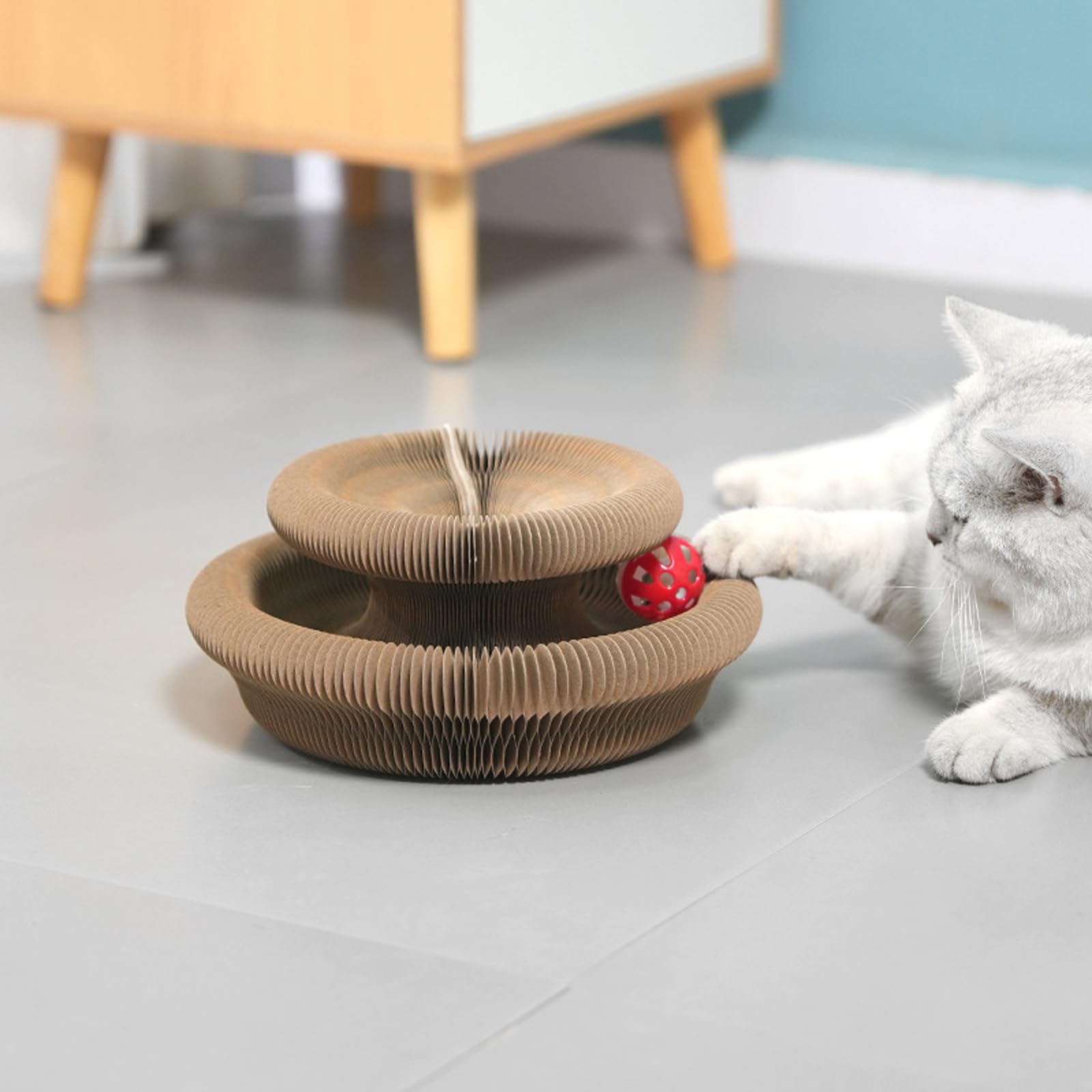 HYuMCCyhT Kitty Curls Cat Toy Kurlz, Interactive Scratch Pad, Foldable Accordion,Cat Recyclable Scratcher with Ball (Pink)