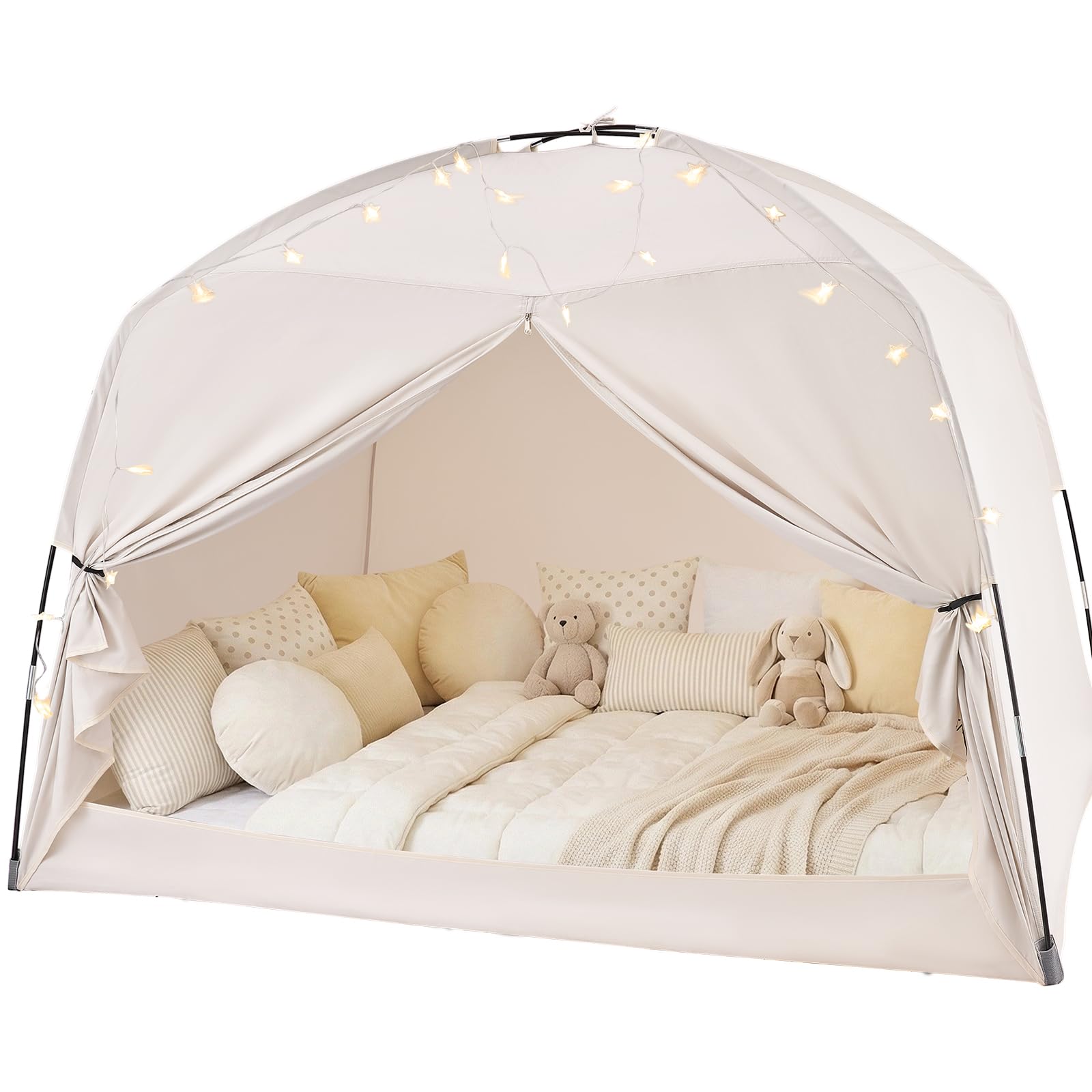 Akiky Large Teepee Tent for Kids with Lights Portable Bed Canopy Tent Foldable Teepee Canopy Playhouse Inside Canopy Bed for Playroom(Natural) - view 2