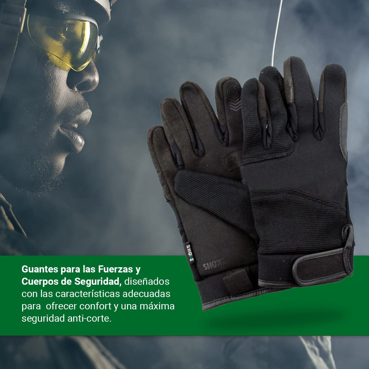 SHOKE - Gants Anti-Coupure en néoprène Police Niveau 5 - Gants de Travail pour Forces et Corps de Sécurité - Protection Kevlar sur la Paume et Le Pouce - Taille L - Résistance aux coupures de Lame