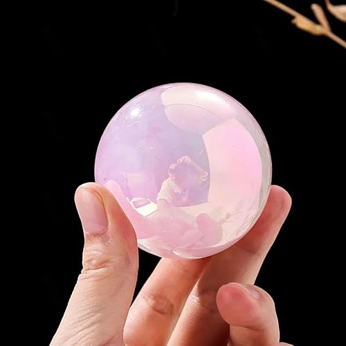Miniatura 6 de Angel Aura - Bola de cristal de cuarzo rosa con soporte, escultura de esfera de piedra preciosa pulida de cuarzo rosa rosa natural para exhibición