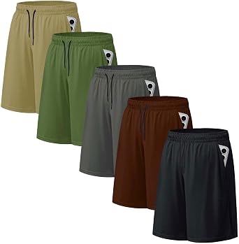 5 Pack Mens Athletic Shorts Mesh Workout Gym Activewear Basketball Shorts 8" Inseam with Pockets