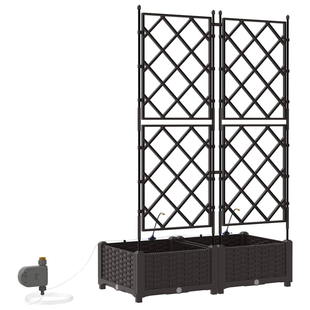 Lot de 2 pots de fleurs auto-arrosage - En plastique - Marron - Pour l'extérieur - Design moderne et système d'arrosage intégré pour des plantes saines