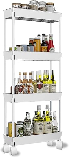 Wensdr Carrito de almacenamiento de 4 niveles para cocina y baño, 39 pulgadas de alto, delgado, con ruedas, estantes de almacenamiento, carrito