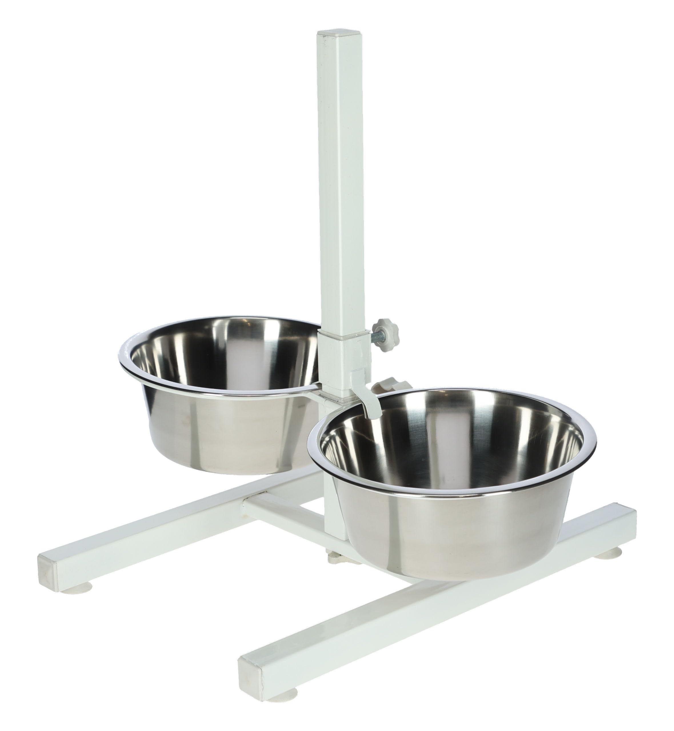 Kerbl gamelle pour Chien, Blanc, 54x27x43 cm, 2x2800 ML, Cadre en Acier, 2 gamelles en Acier Inoxydable, Hauteur réglable en continu, gamelle surélevée