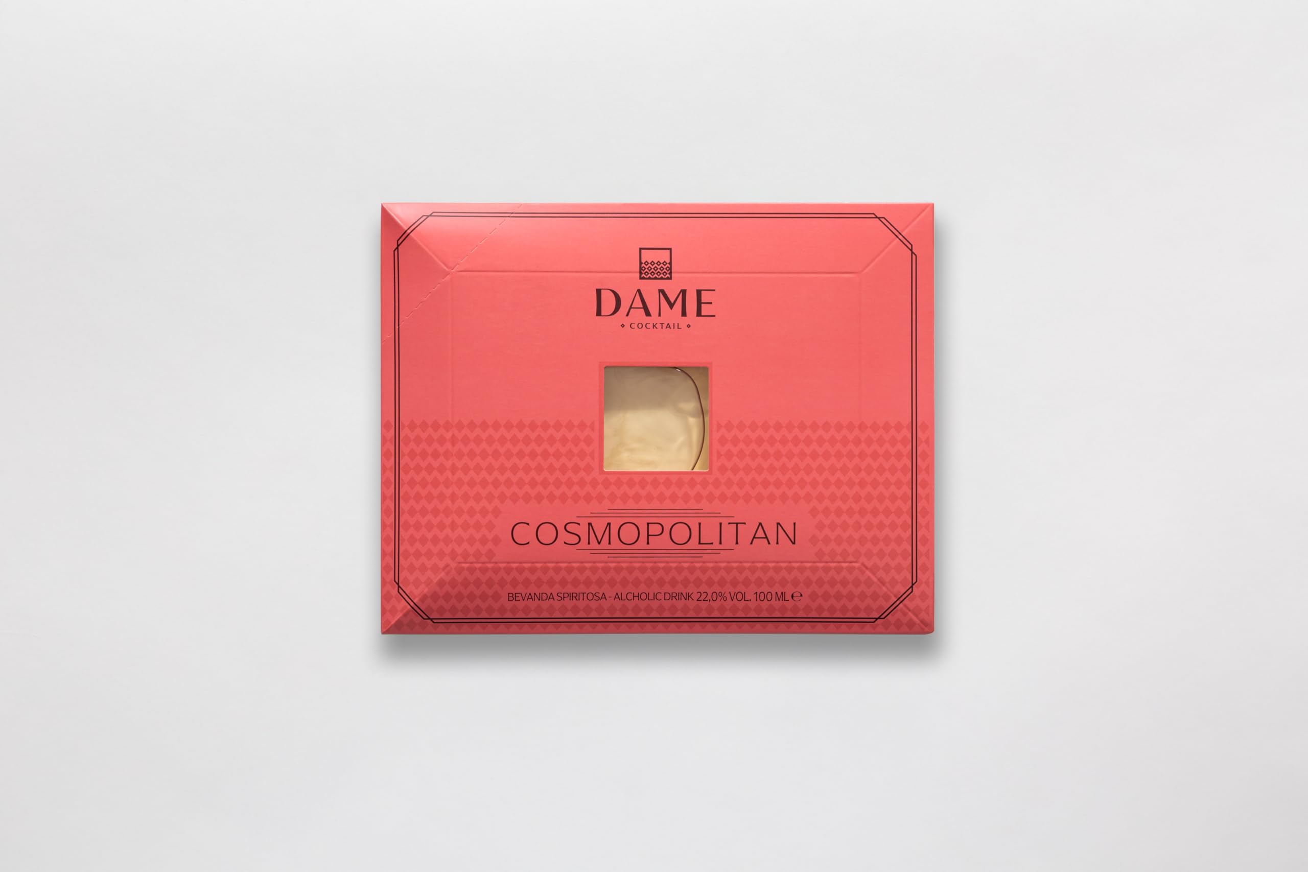Dame Cocktail - Cosmopolitan pronto da bere, 4x100ml, cocktail premium prodotto in Italia con Vodka, Liquore d'Arancia, Succo di Mirtillo Rosso, Lime, Zucchero di Canna