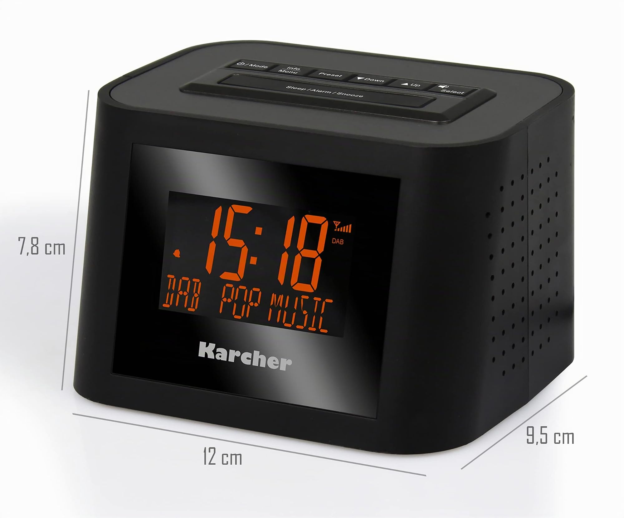 Karcher – Dab 2420 – Radio-réveil stéréo – (Dab+, FM-PLL avec RDS et mémoire de Station, écran à intensité Variable, Double Alarme, Fonction Weekend/Snooze, Mise en Veille programmable) – Noir