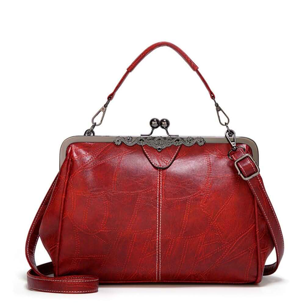 Segater® Women Retro Hollow Oil Wax PU Leather Handbag Kiss Lock Crossbody Purse Vintage Messenger Bag Tote