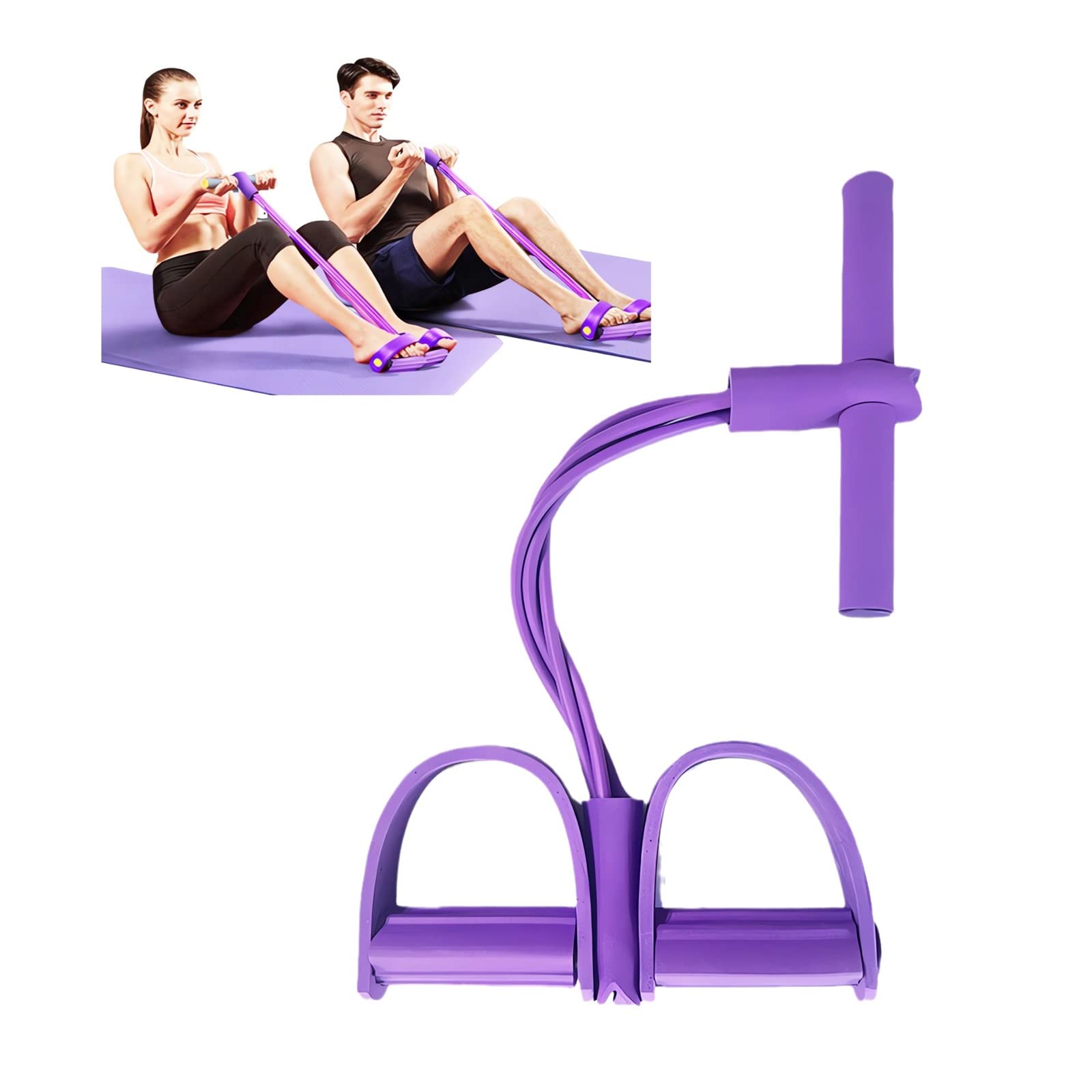 21 Fitness Resistance Bands-4 Tube Pedal Ankle Puller - 2023 New Sit up Leg Stretch Rope Exercise Bands with Handles, Stretching Workout Fitness Bands for Arm Weights Exercise Equipment (Purple)