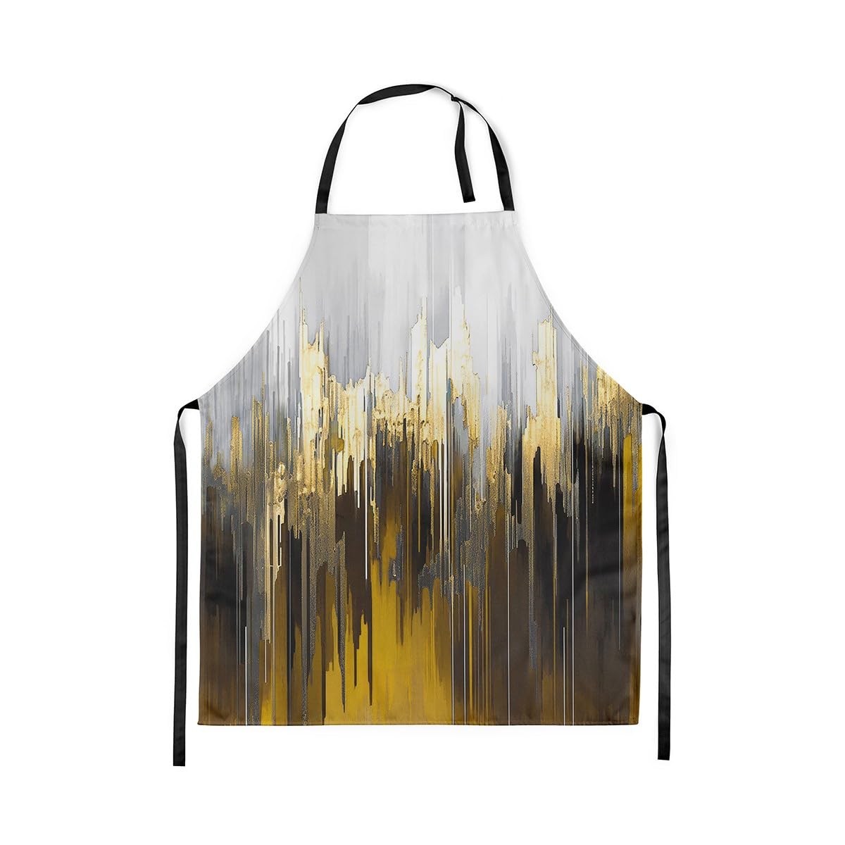 Homewish Abstract Art Apron Yellow Gray Gold Chef Apron, Geometry Stripe Kitchen Apron 78x66cm Golden Metallic Sequins Tie Dye Luxurious Modern Adjustable Cooking Apron for Chef