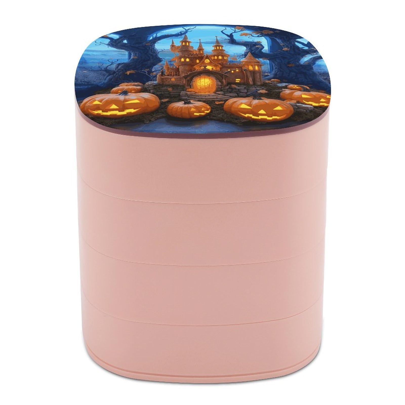 Btcowzrv Women's Style Halloween Castle Pumpkin Jewelry Organizer With Mirror, 4-Layer Rotating Jewelry Box For Ring Earring Necklaces Bracelets Hair Accessories, Gift For