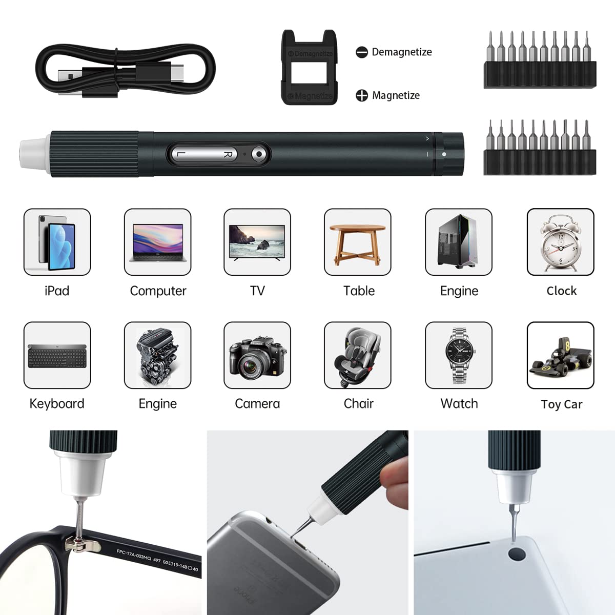 Chave De Fenda Elétrica KITLUCK - 4V, 31 Bits, Recarregável, LED