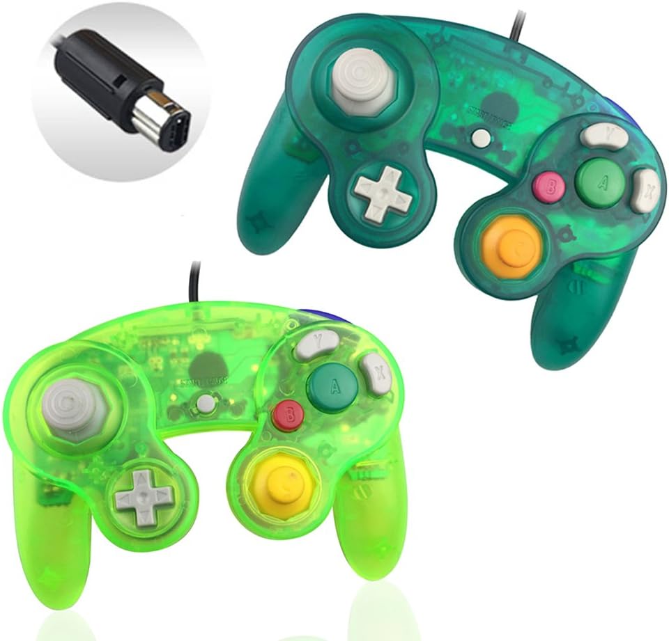 Reiso 2 Packs NGC Controllers Classic Wired Controller for Wii Game cube(Moss green and Deep green)