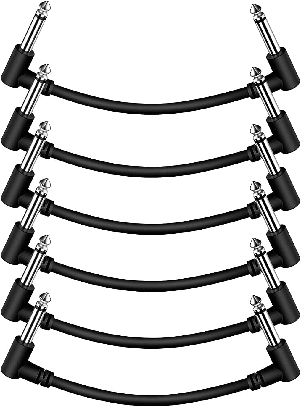6 Packs 15CM/6 Inch Guitar Patch Cables, Black Pedal Cable Effect Cable Cord, 1/4" inch TS Right Angle Guitar Patch Cable