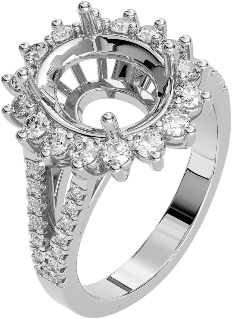 PEORA 14K Gold G-H/VS Lab Grown Diamond Semi Mount Ring Setting, Fits 11x9mm Oval Stone, 0.75 Carat total, Sizes 4 to 10