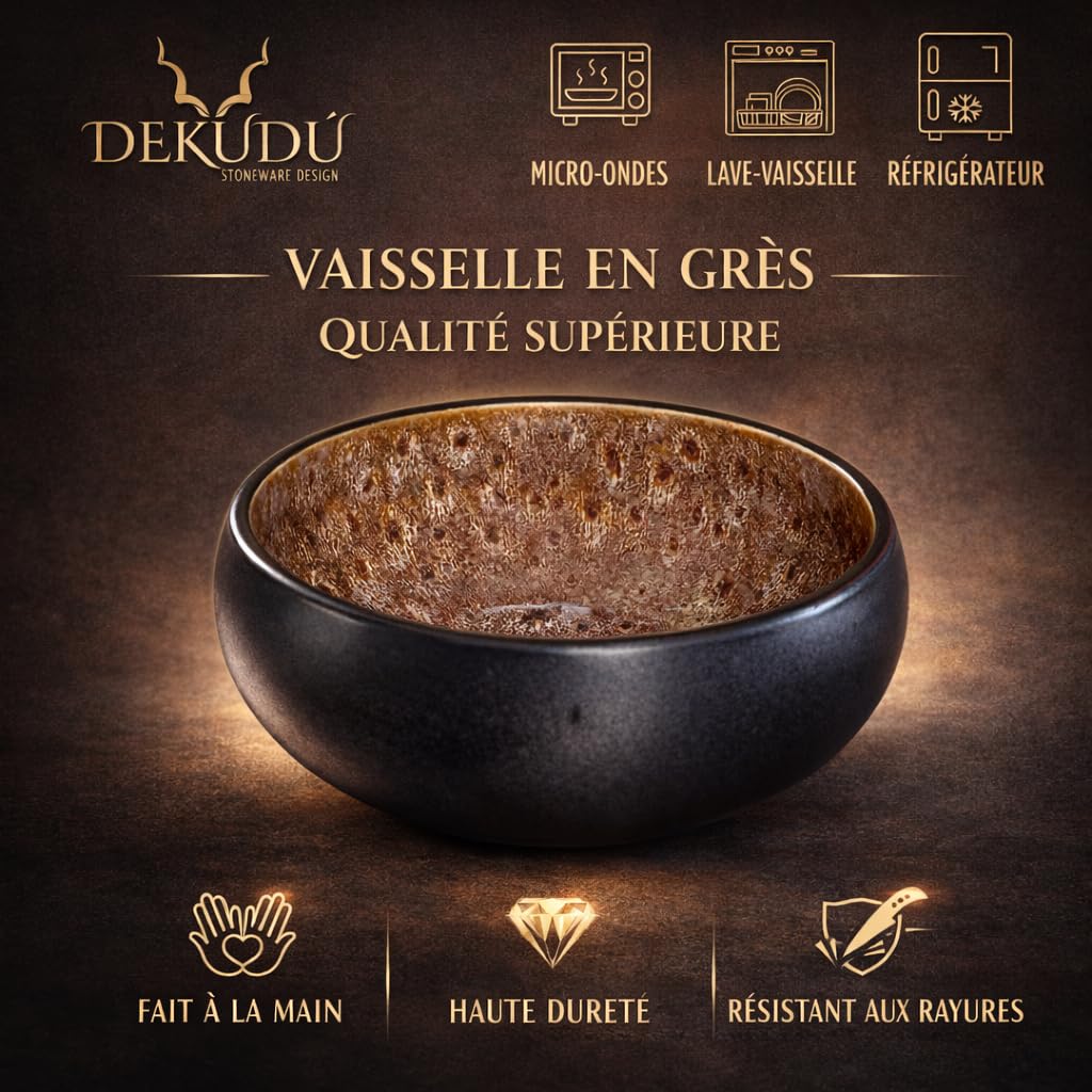 Bol Petit Dejeuner Assiettes Service de Table Céramique Bowls Grès de Qualité - Fait à la main - 4 pièces ∅ 15,5 cm-Résistant-va au lave-vaisselle micro-ondes - Vaisselle et arts de la table - Noir