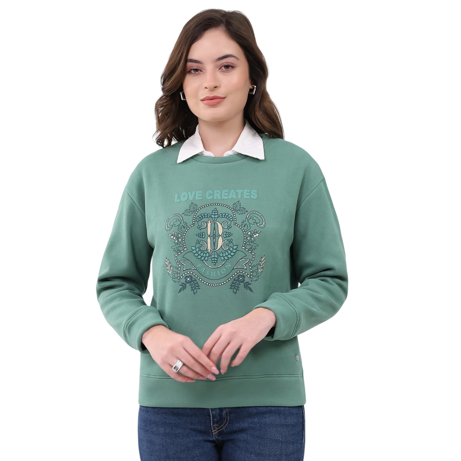 Women’s Regular Fit Printed Round Neck Full Sleeve Winter Sweatshirt | Soft Warm Knit | Stylish Casual Fashion | Comfortable Winter Wear Top for Women (Pack of 1)