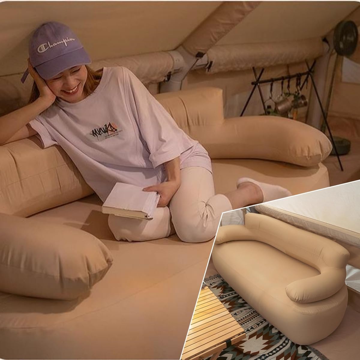 Inflatable Sofa with Built-in Air Pump Rechargeable, Inflatable Couch Support 880 lbs,Blow Up Couch for Camping Home,Travel,Picnic