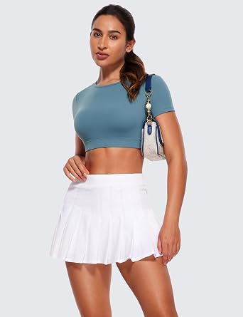 CRZ YOGA Womens Butterluxe Double Lined Open Back Crop Tops Backless Short Sleeve Workout Shirts Casual Tight T-Shirts