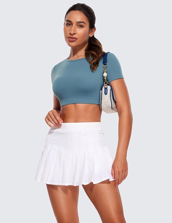 CRZ YOGA Womens Butterluxe Double Lined Open Back Crop Tops Backless Short Sleeve Workout Shirts Casual Tight T-Shirts
