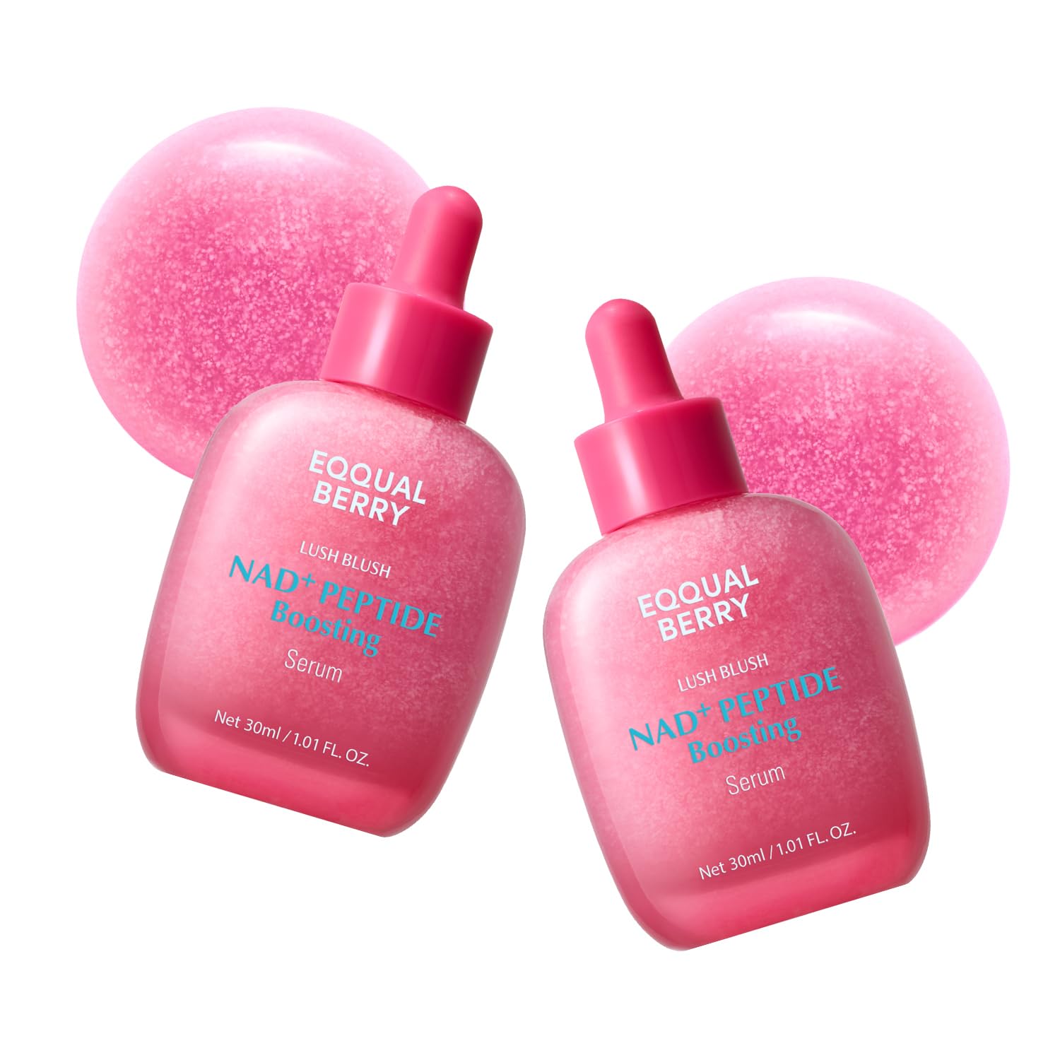 EQQUALBERRY NAD+ Peptide Boosting Serum Double Pack | 14 Peptide Serum for Face, Neck & Body | Vegan Collagen & Pink Serum for Anti-Aging, Firming & Lifting | Korean Skincare, 1.01 fl oz (Pack of 2)