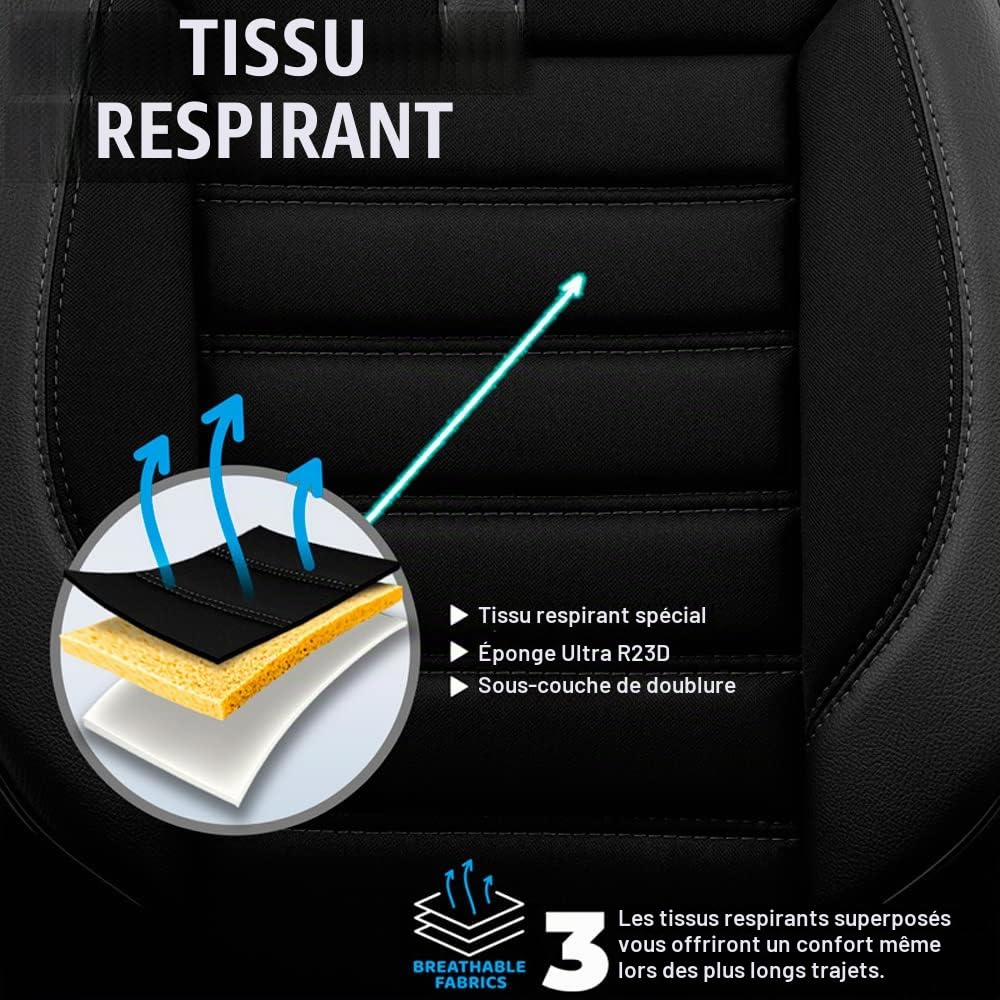 otoM Housse de sièges en textile/cuir 'Limited' Noir + Surpiqûres gris | 11-pièces - universel - adapté aux Side-Airbags